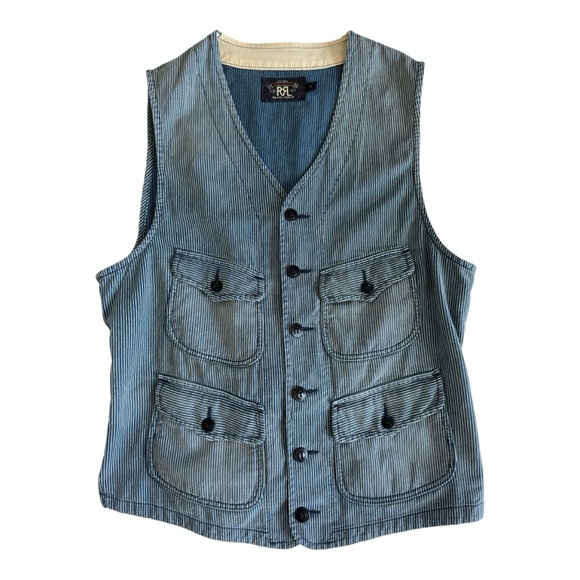 Ralph Lauren Double RL Men's Indigo Hickory Stripe Vest Size S - Picture 1 of 10